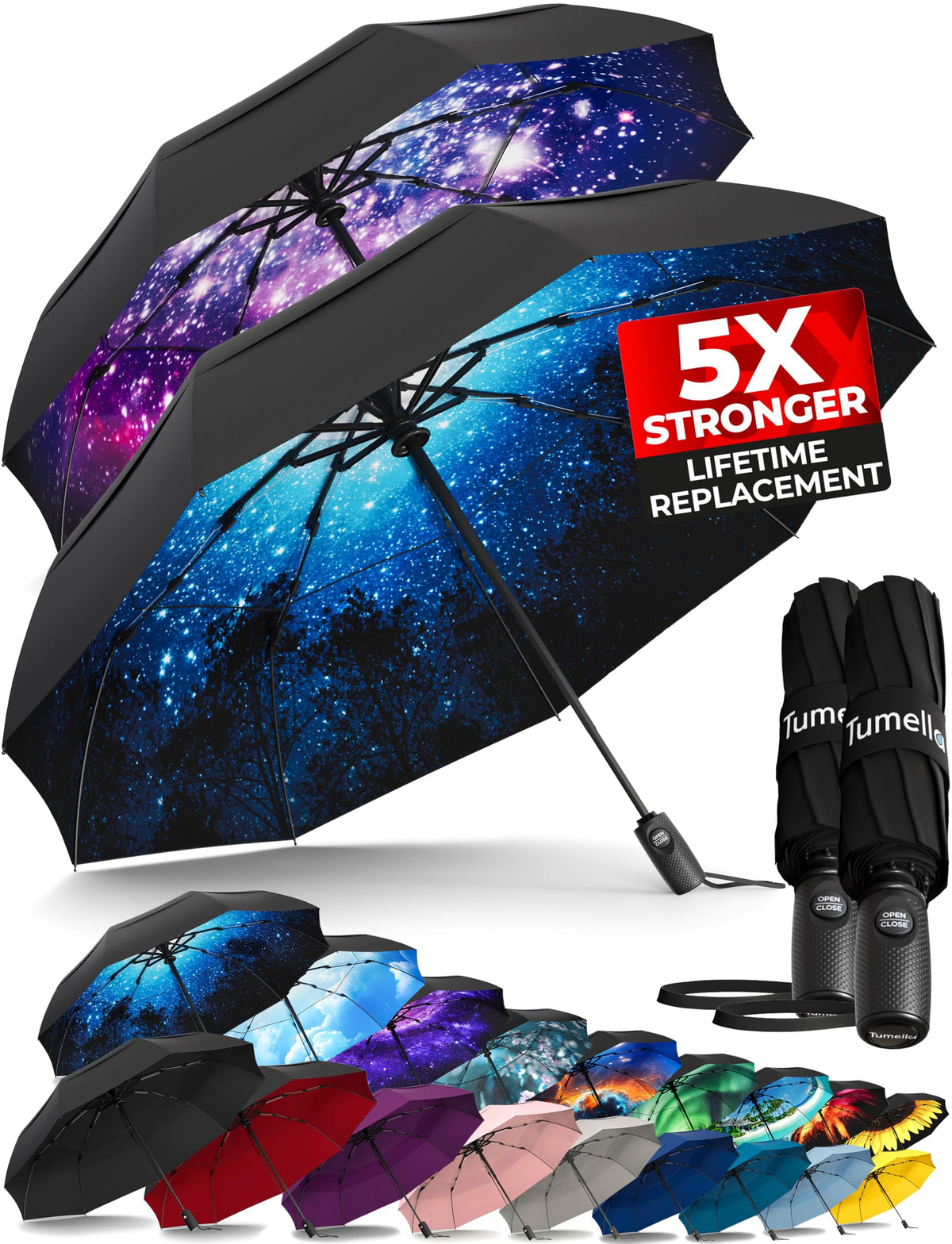 TUMELLA Strongest Windproof Travel Umbrella (Compact, 100MPH Wind-Tested), Light, Portable, One-Handed Use, Automatic Folding Rain Umbrella, Durable, Premium Grip, Fits Car & Backpack Jansha Store
