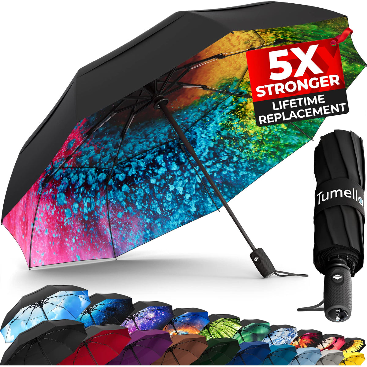 TUMELLA Strongest Windproof Travel Umbrella (Compact, 100MPH Wind-Tested), Light, Portable, One-Handed Use, Automatic Folding Rain Umbrella, Durable, Premium Grip, Fits Car & Backpack Jansha Store