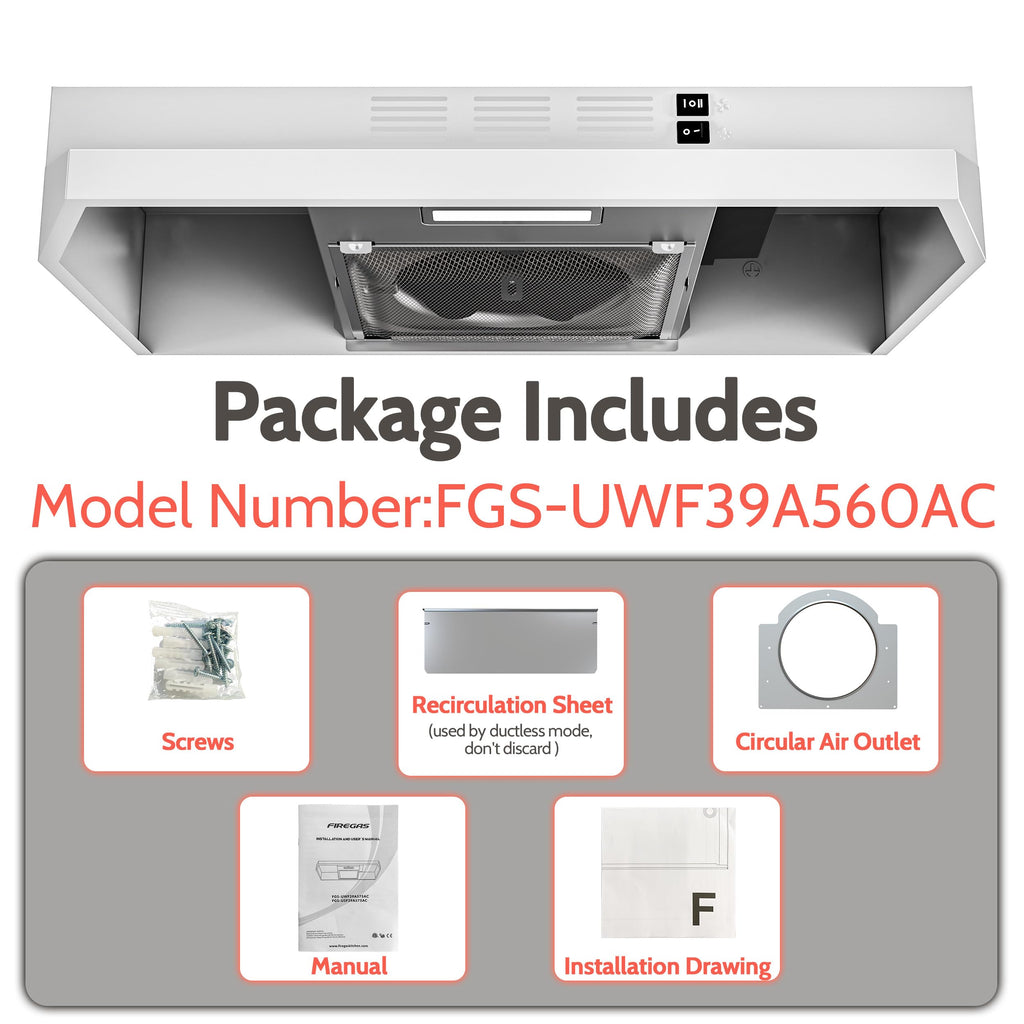 FIREGAS Range Hood 30 inch Under Cabinet, White Range Hood, Kitchen Hood Jansha Store