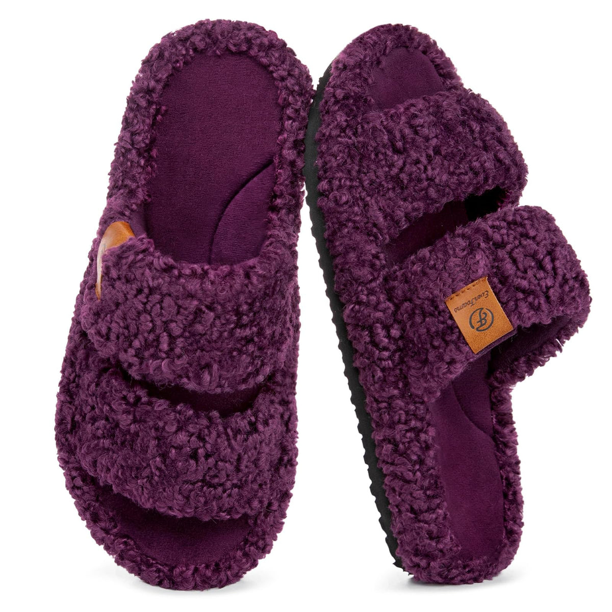 EverFoams Womens Fuzzy Open-toe Slippers Memory Foam Indoor House Shoes Jansha Store