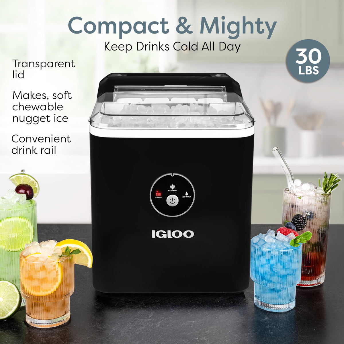 Igloo Portable Ice Maker with Scoop - Ice Maker with LED Control Panel & 1.5 Quart Water Tank - Stainless Ice Cube Maker Produces 26 Lbs. of Ice in 24 Hours with 9 Large or Small Cubes in 7 Minutes Jansha Store