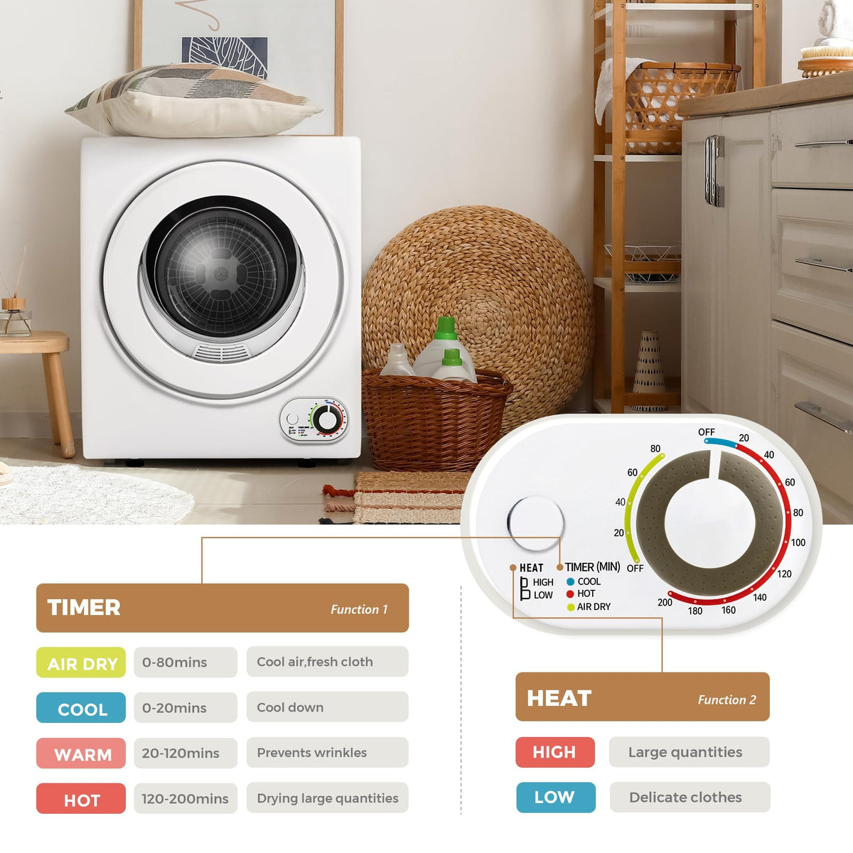 3.5 Cu. Ft. Protable Clothes Dryers with LED Control Jansha Store