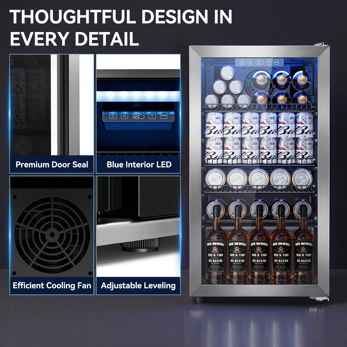 3.2 Cuft Beverage Fridge, 130 Can Mini Fridge With Glass Door, Black Jansha Store