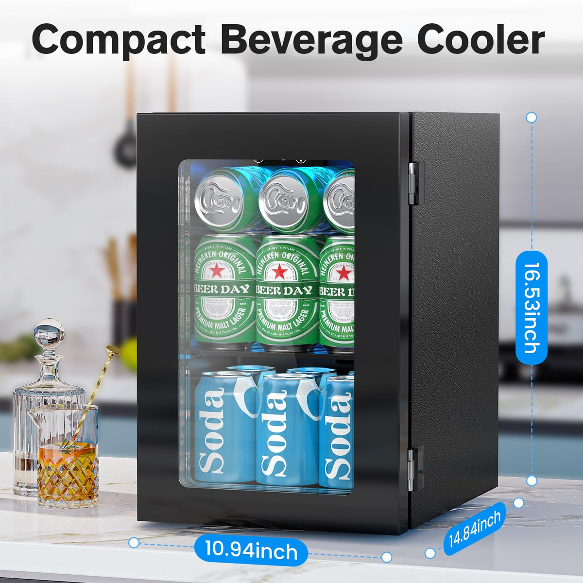 Electactic Mini Fridge 130 Can Beverage Refrigerator Cooler, 3.2 Cu.Ft Drink Fridge for Soda Wine Beer, Adjustable Temperature Control for Home Office, Black Jansha Store