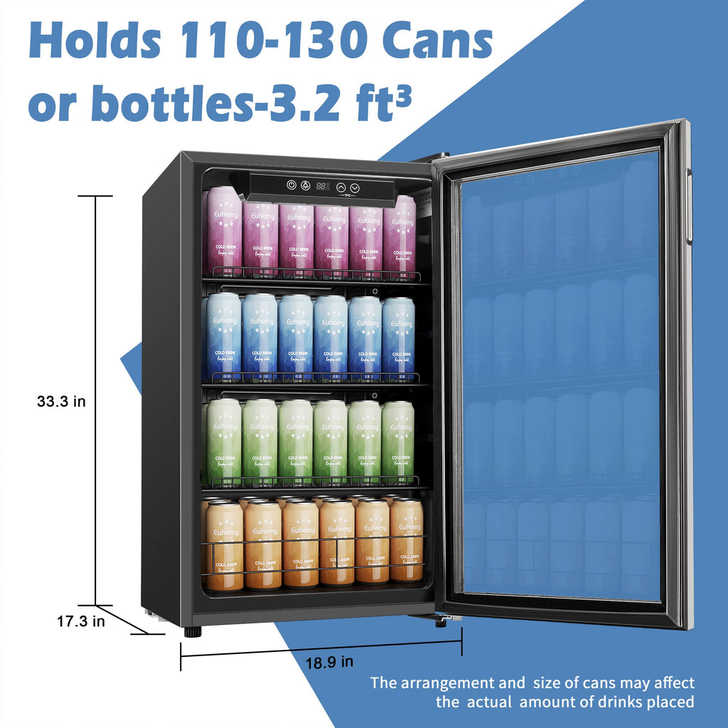 EUHOMY 145 Can Mini Fridge, 4.5 Cu.ft Beverage Refrigerator with Glass Door Jansha Store