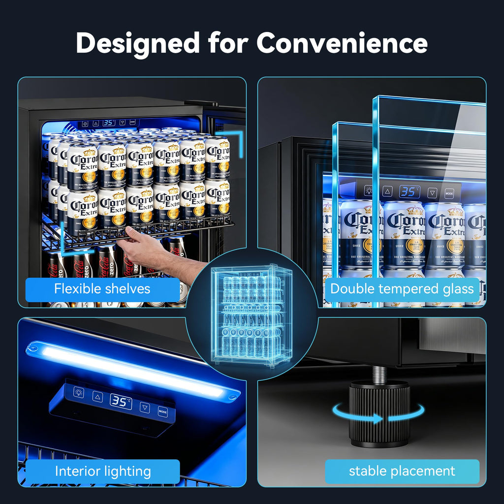 130 Can Beverage Refrigerator, 3.2 Cu.Ft Mini Fridge Beverage Cooler Jansha Store