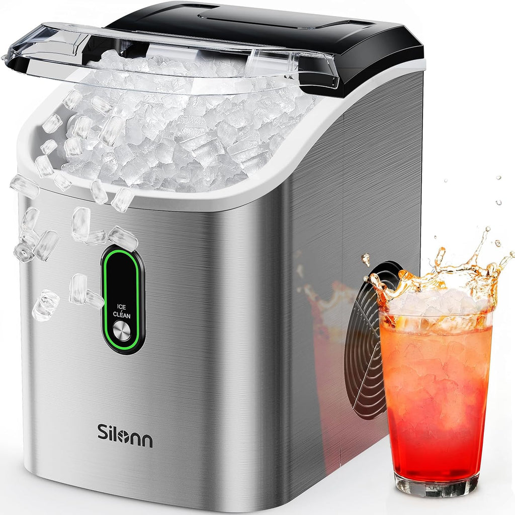 Silonn Nugget Ice Maker Countertop, Pellet Ice Machine with Self-Cleaning Function, Sonic Ice Maker Produces 36lbs of Chewable Ice in 24 Hours, Ideal for Home Kitchen and Office (Stainless Steel) Jansha Store