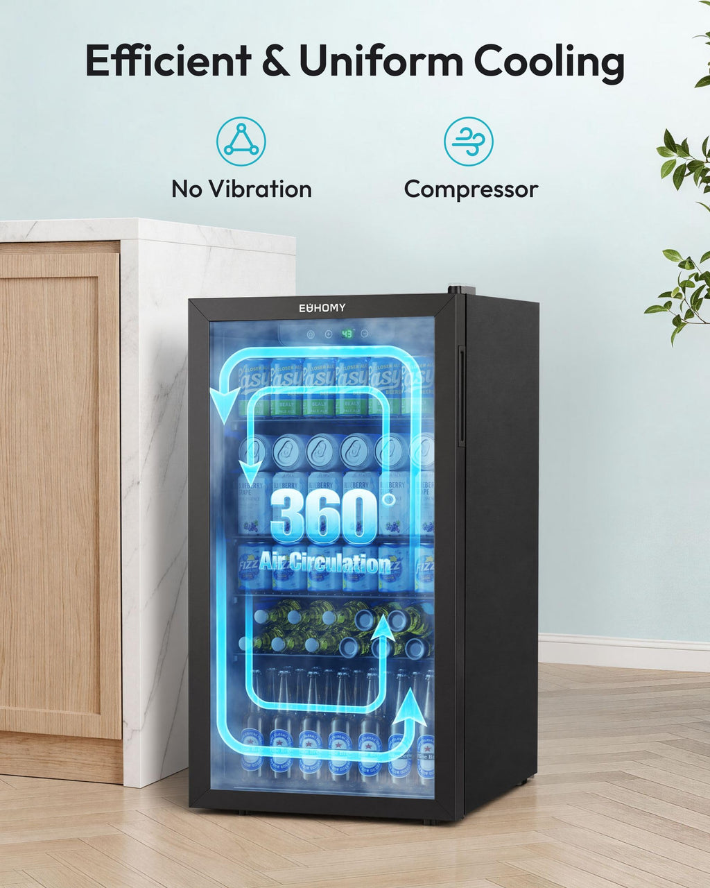 EUHOMY 145 Can Mini Fridge, 4.5 Cu.ft Beverage Refrigerator with Glass Door Jansha Store