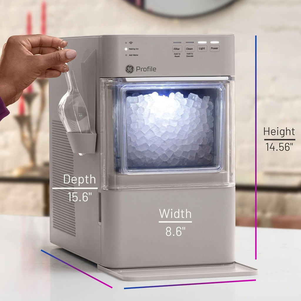 GE Profile Opal Mini Nugget Ice Maker, Portable Countertop Pellet Ice Machine, Soft Chewable Ice, 36 lbs Per Day, Top Fill Water Reservoir, 2 lb Bin, 6 Pack Descaler & Scoop Included, Stone Grey Jansha Store