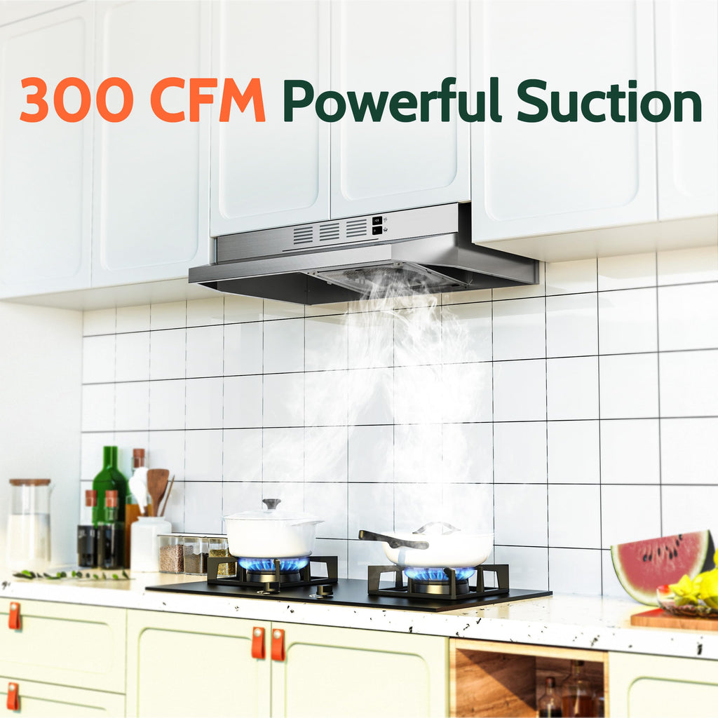 FIREGAS Range Hood 30 inch Under Cabinet, White Range Hood, Kitchen Hood Jansha Store