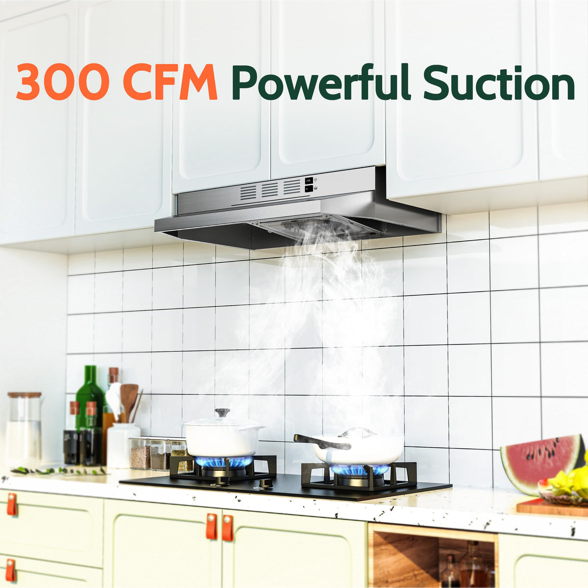 FIREGAS Range Hood 30 inch Under Cabinet, White Range Hood, Kitchen Hood Jansha Store