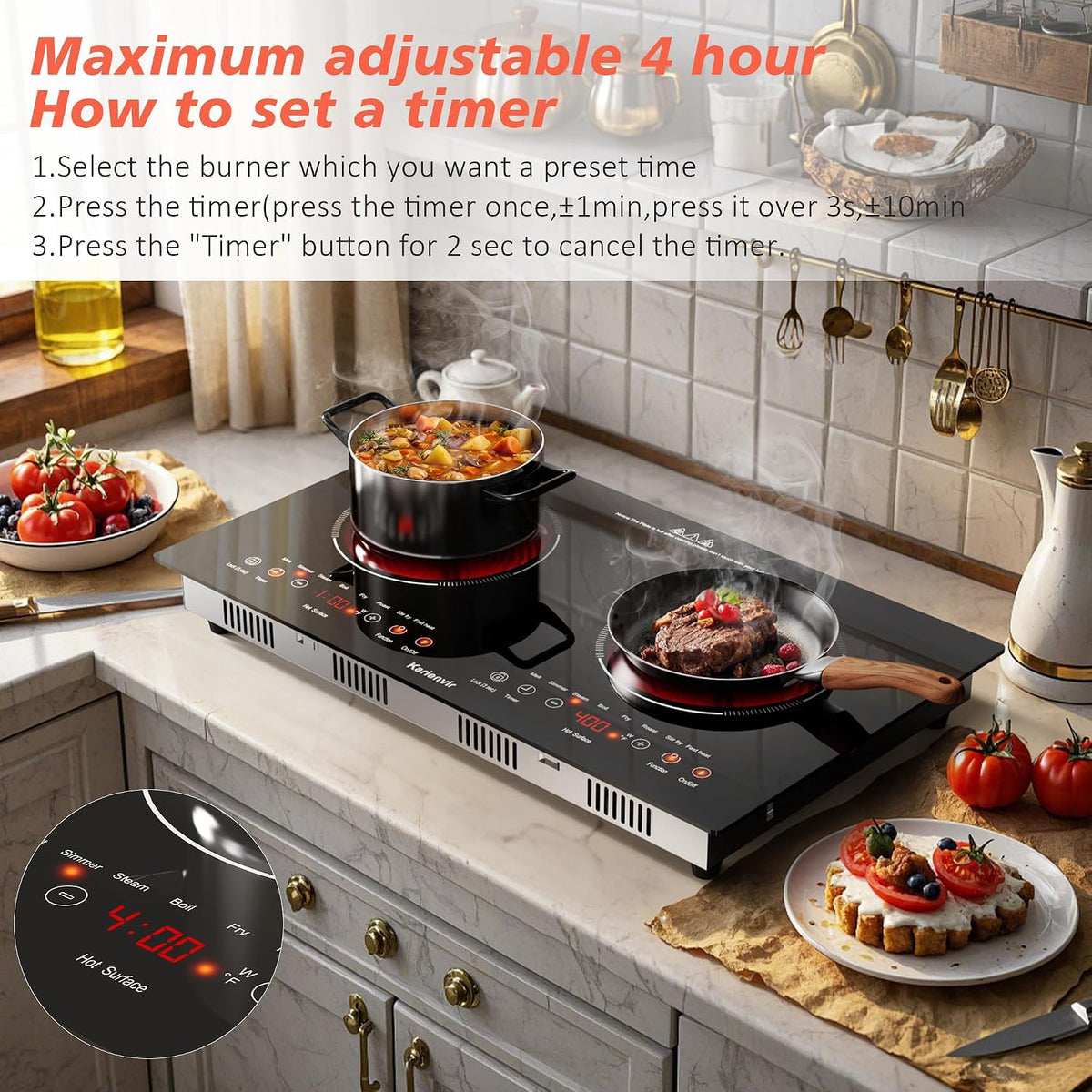 2 Burner Electric Cooktop 110V, 2000W, 24" Countertop & Built-in Jansha Store
