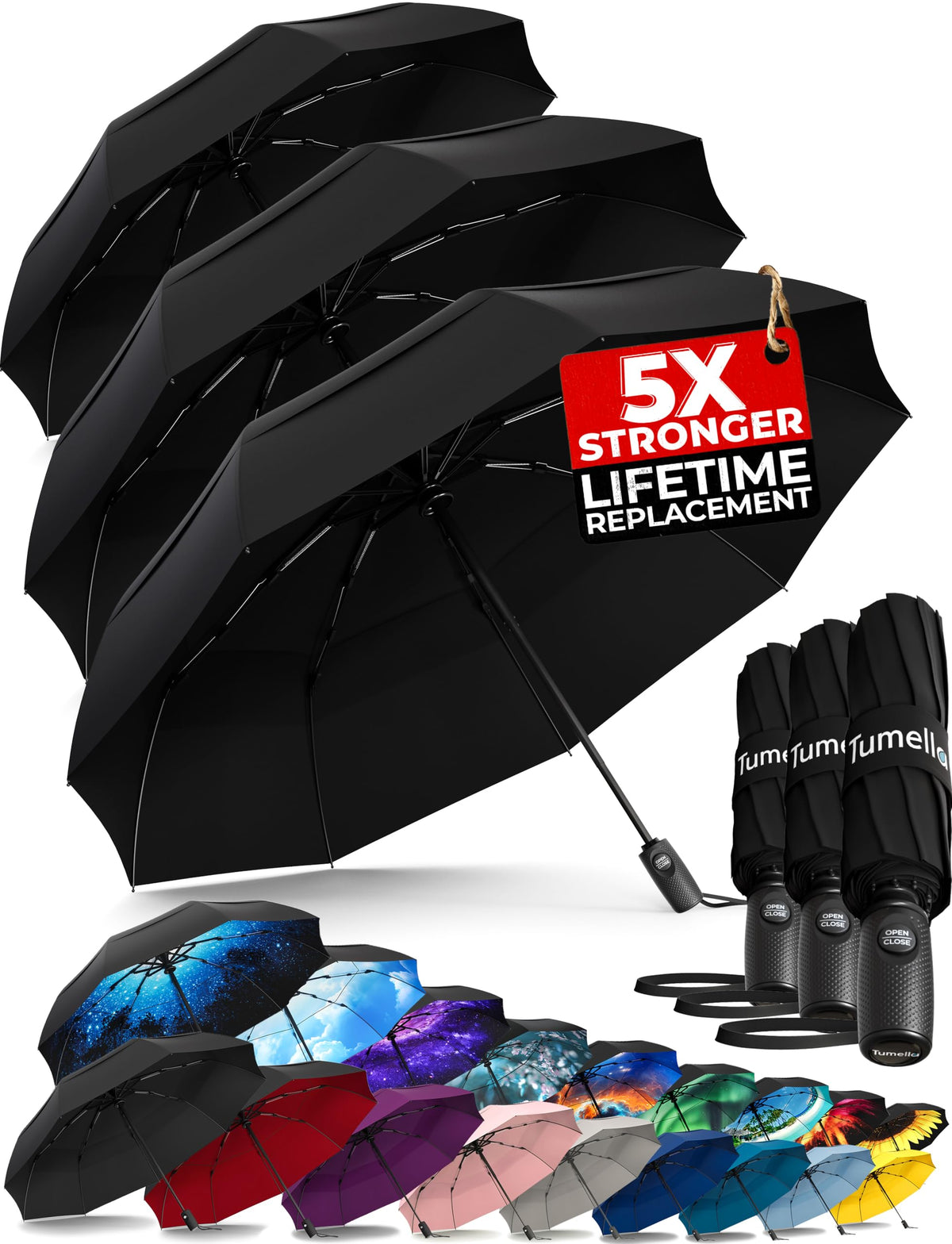 TUMELLA Strongest Windproof Travel Umbrella (Compact, 100MPH Wind-Tested), Light, Portable, One-Handed Use, Automatic Folding Rain Umbrella, Durable, Premium Grip, Fits Car & Backpack Jansha Store