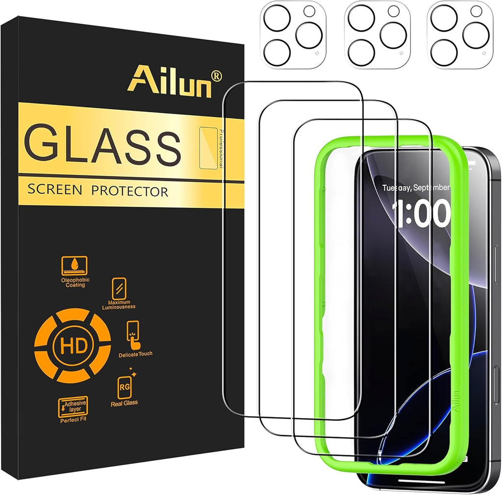 Ailun Screen Protector + Camera Lens Protector for iPhone 16 Pro, 3+3 Pack Jansha Store