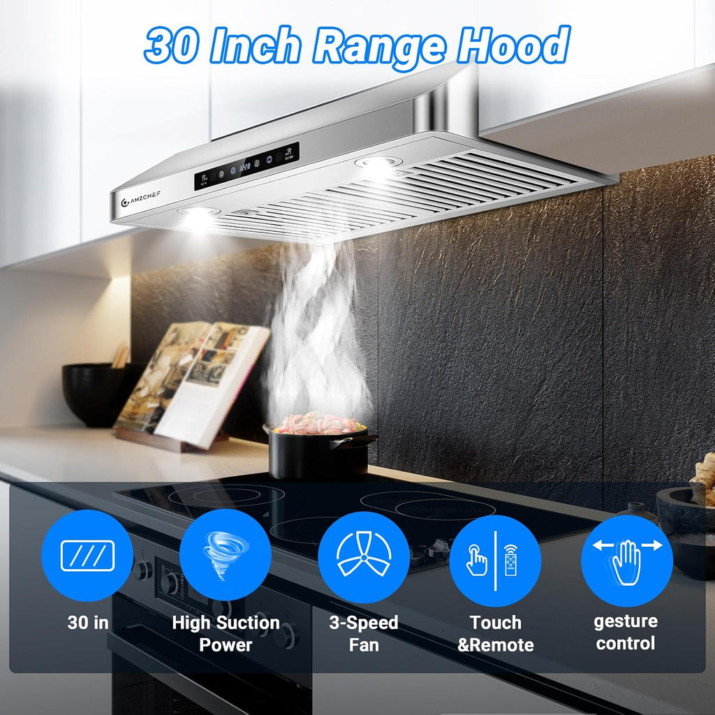 AMZCHEF 30" Under Cabinet Range Hood, 750CFM Stainless Steel Vent Hood Jansha Store