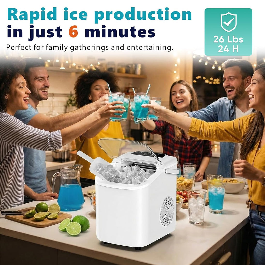 Sweetcrispy Countertop Ice Maker with Scoop, Basket and Handle, Portable Ice Machine 9 Cubes Ready in 6 Mins, 26.5lbs in 24Hrs, 2 Sizes for Home Kitchen Office Bar Party Jansha Store