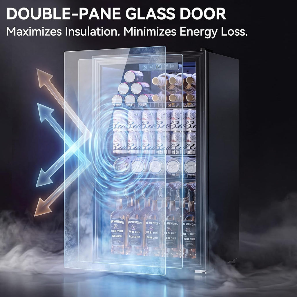 3.2 Cuft Beverage Fridge, 130 Can Mini Fridge With Glass Door, Black Jansha Store