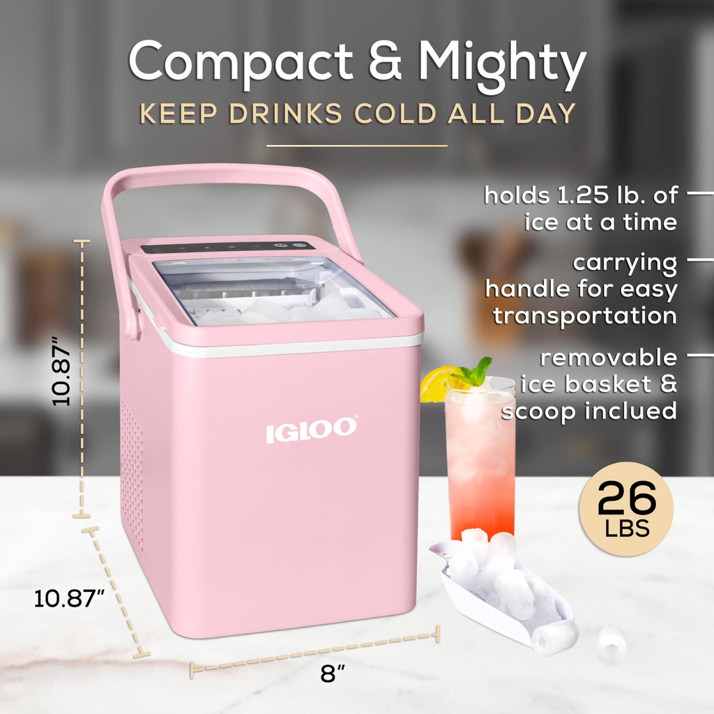 Igloo Portable Ice Maker with Scoop - Ice Maker with LED Control Panel & 1.5 Quart Water Tank - Stainless Ice Cube Maker Produces 26 Lbs. of Ice in 24 Hours with 9 Large or Small Cubes in 7 Minutes Jansha Store