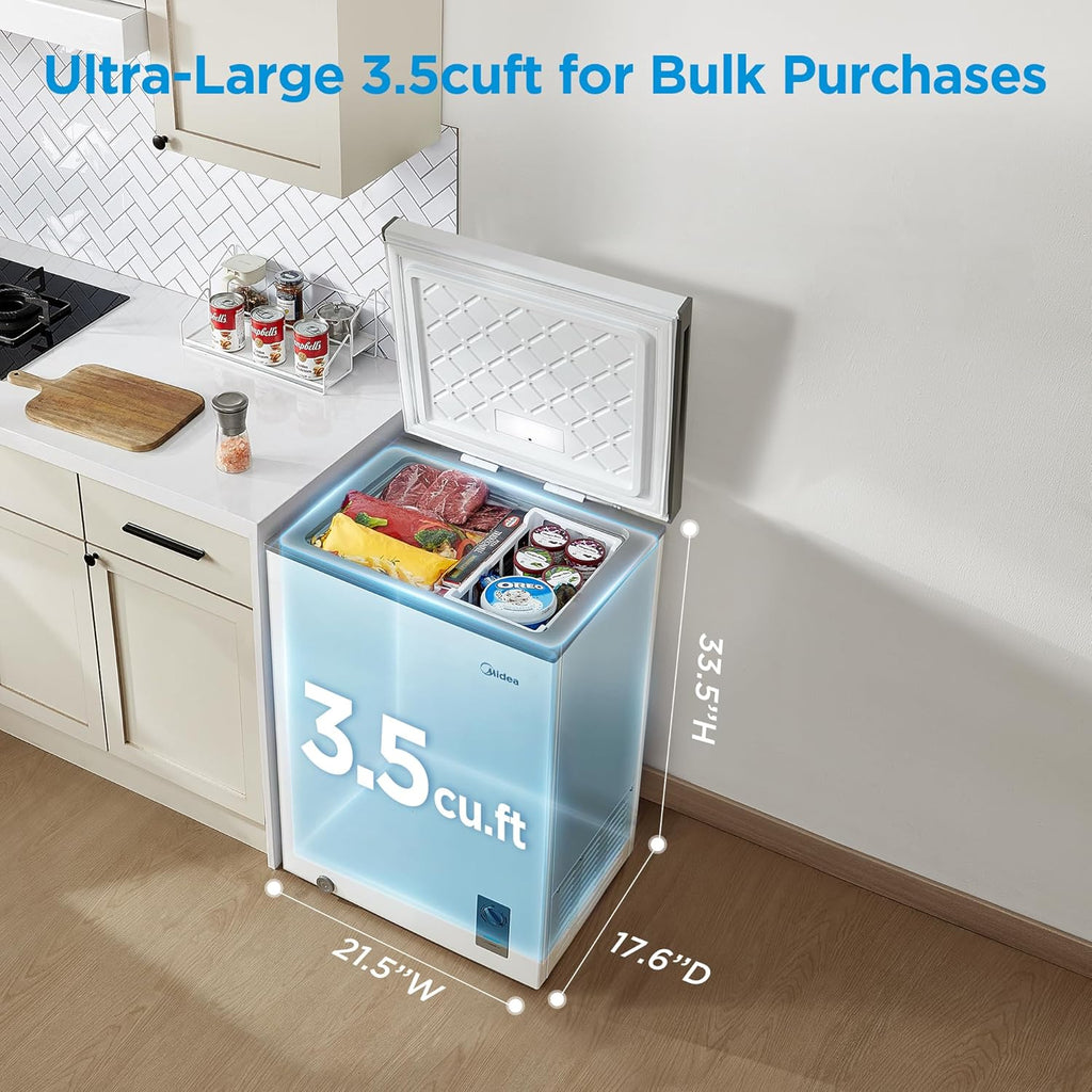Midea 3.5 Cu.ft Chest Freezer, Fridge Freezer Convertible with LED Light Jansha Store