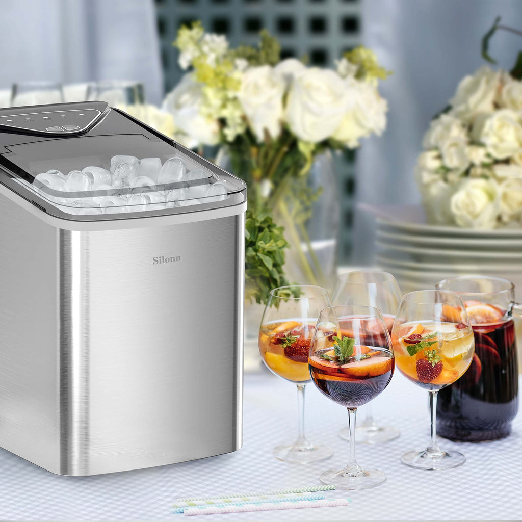 Silonn Ice Maker Countertop, Portable Ice Machine with Carry Handle, Self-Cleaning Ice Makers with Basket and Scoop, 9 Cubes in 6 Mins, 26 lbs per Day, Ideal for Home, Kitchen, Camping, RV Jansha Store