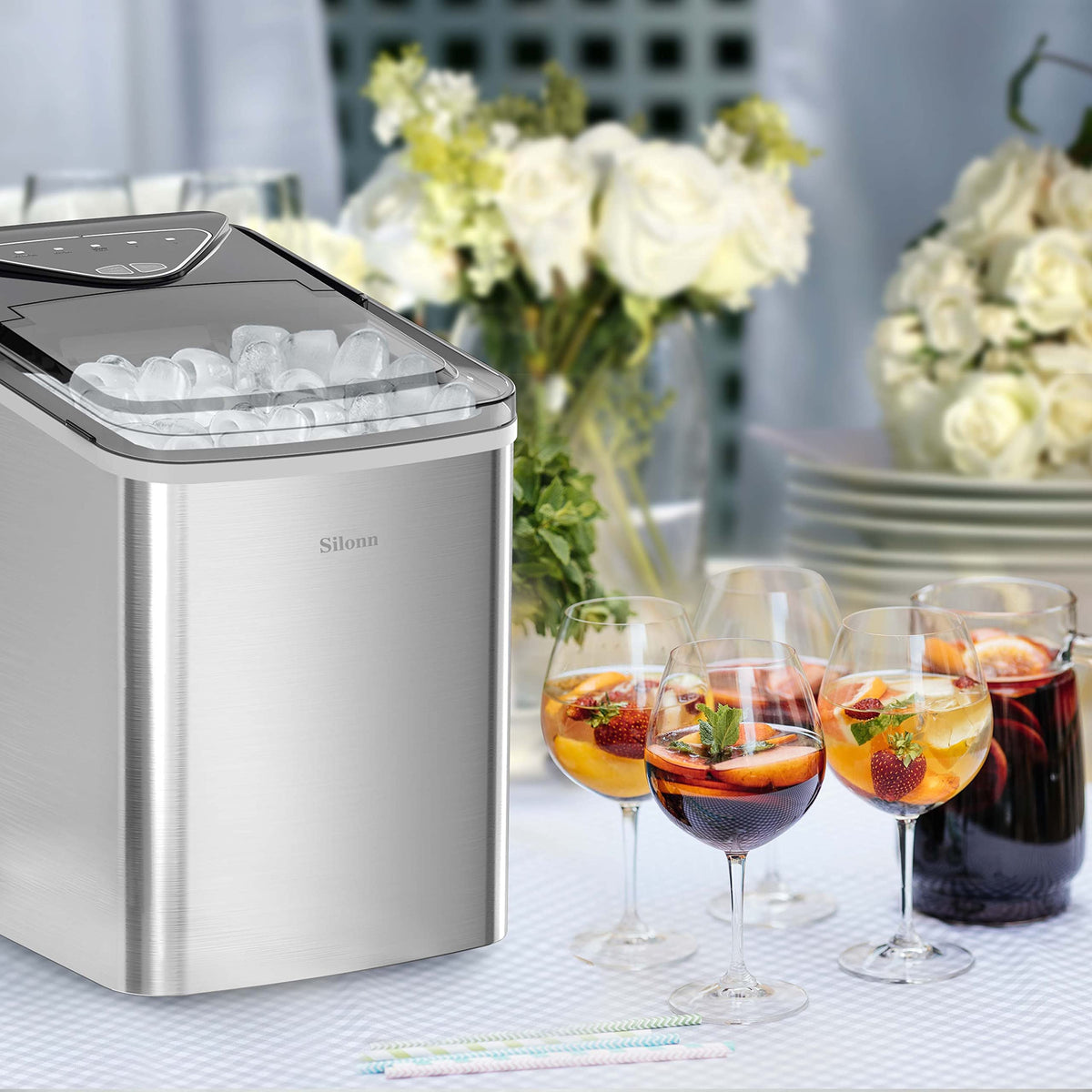 Silonn Ice Maker Countertop, Portable Ice Machine with Carry Handle, Self-Cleaning Ice Makers with Basket and Scoop, 9 Cubes in 6 Mins, 26 lbs per Day, Ideal for Home, Kitchen, Camping, RV Jansha Store
