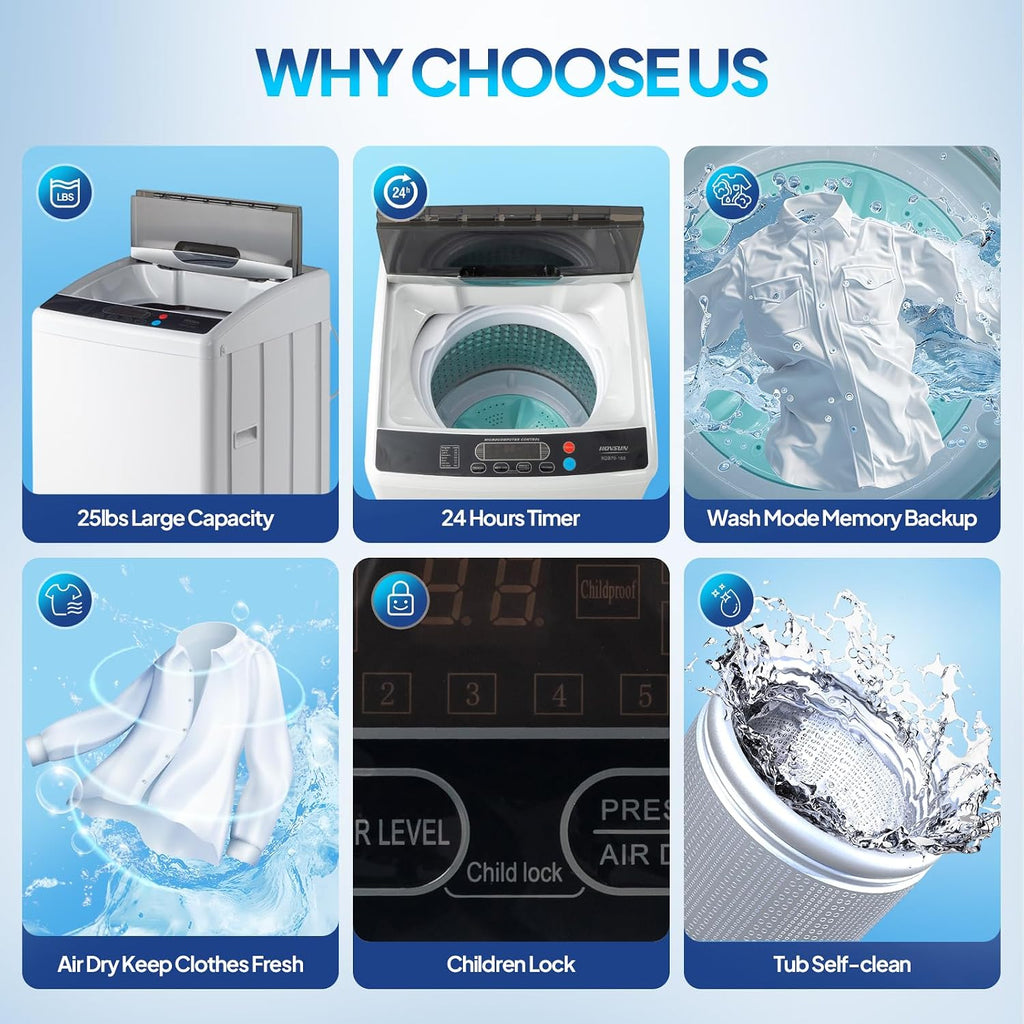 ROVSUN 25LBS Portable Washing Machine, Full-Automatic Electric Laundry Machine with Stainless Steel Drum, Compact Washer and Spin Dryer Combo with Drain Pump for Home, Apartment Jansha Store