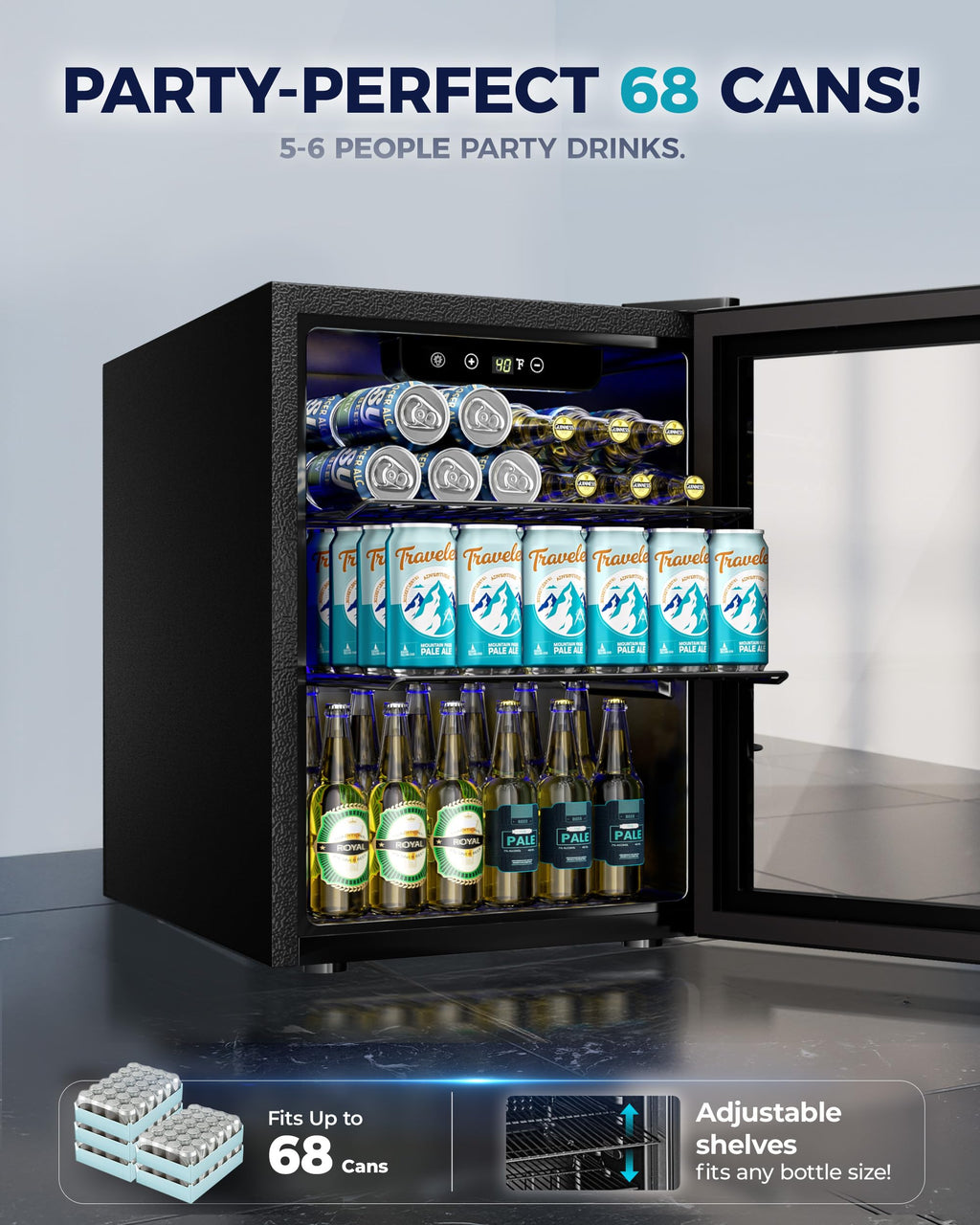 EUHOMY 145 Can Mini Fridge, 4.5 Cu.ft Beverage Refrigerator with Glass Door Jansha Store
