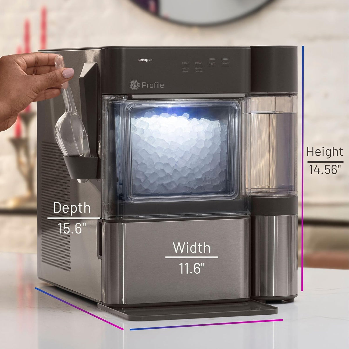 GE Profile Opal MINI PRO Nugget Ice Maker w/Side Tank, Portable Countertop Pebble Ice Machine, 36 lbs/Day, Top Fill, 6 Pack Descaler & Scoop, Stainless Steel Jansha Store