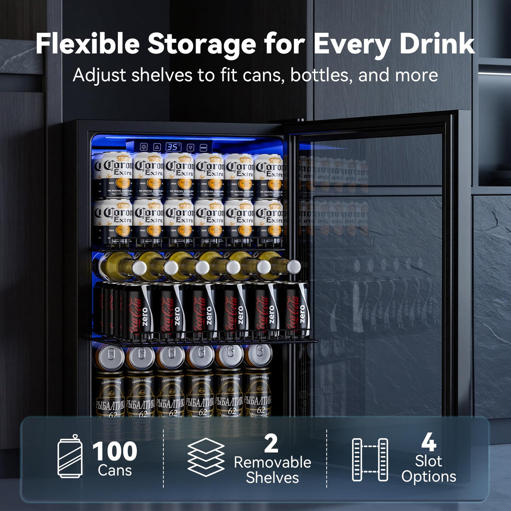130 Can Beverage Refrigerator, 3.2 Cu.Ft Mini Fridge Beverage Cooler Jansha Store