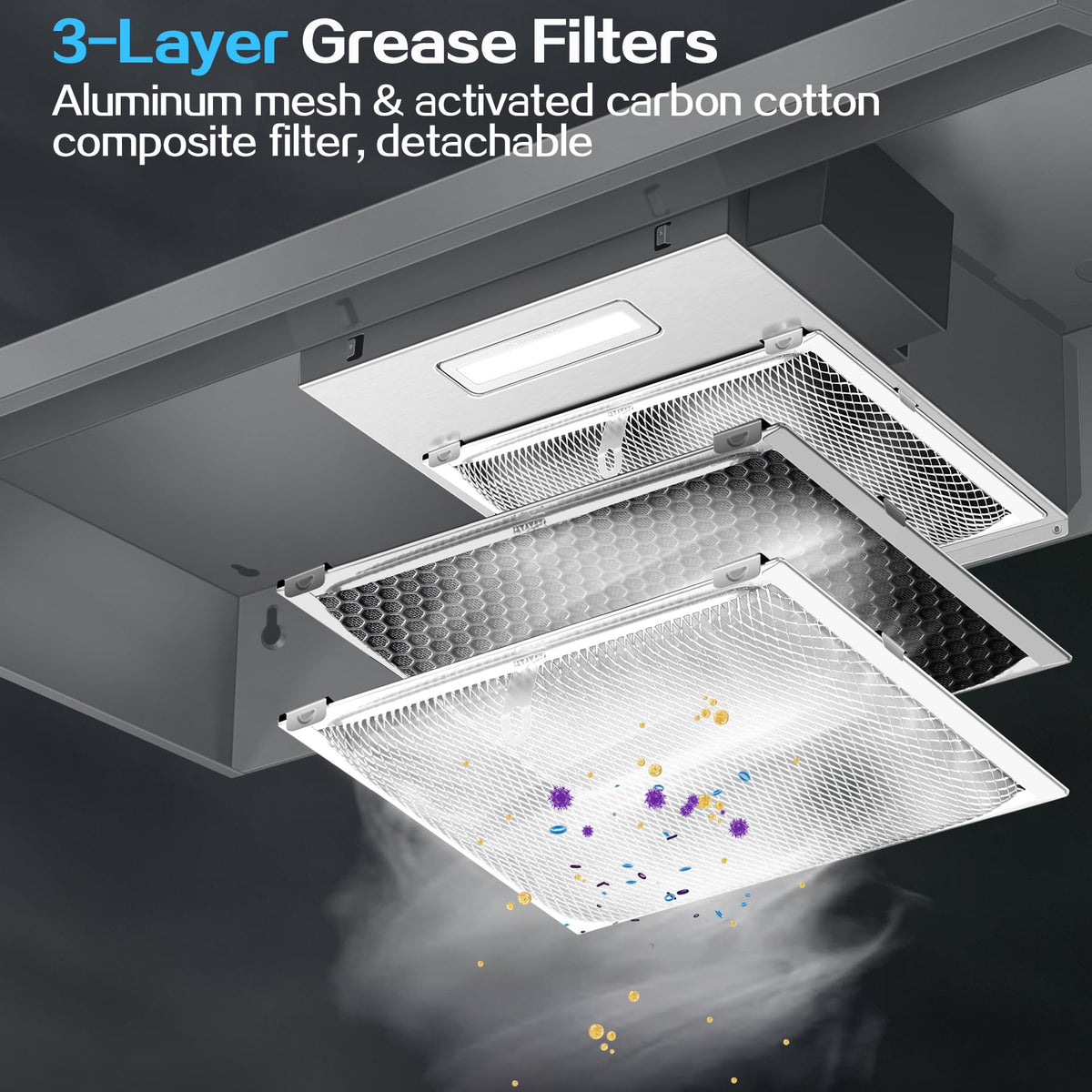 Range Hood 30 inch Under Cabinet, Stainless Steel Kitchen Vent Hood 280CFM, Built-in Kitchen Stove Hood w/Rocker Button Control, Ducted/Ductless Convertible Duct, 2 Speeds Fan, Bright LED Light Jansha Store
