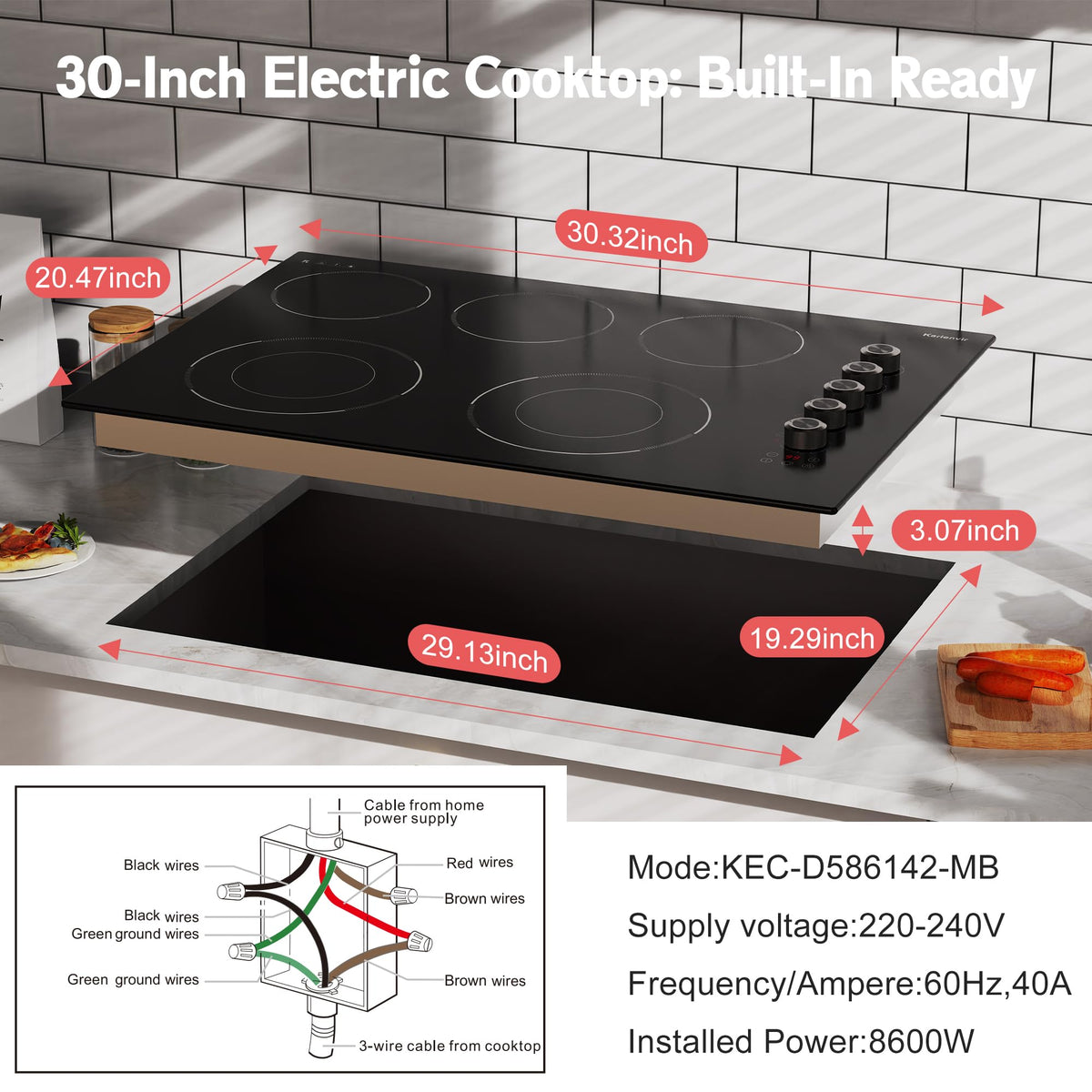 2 Burner Electric Cooktop 110V, 2000W, 24" Countertop & Built-in Jansha Store