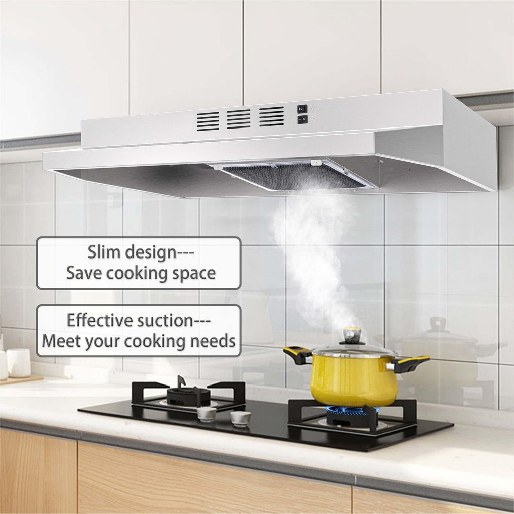 SNDOAS Black Range Hood 36 inch,Ductless Under Cabinet Range Hood Included Carbon Sponge Filter,Ducted Optional,Kitchen Hood 36 inch with 2 Vents,2 Speeds,Hard Wired Stove Vent Jansha Store