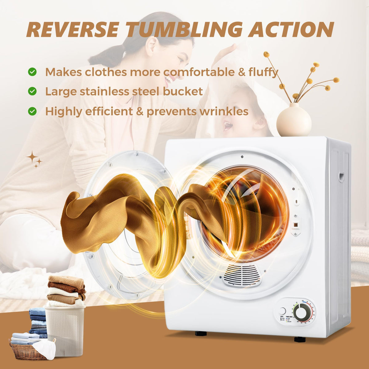 3.5 Cu. Ft. Protable Clothes Dryers with LED Control Jansha Store