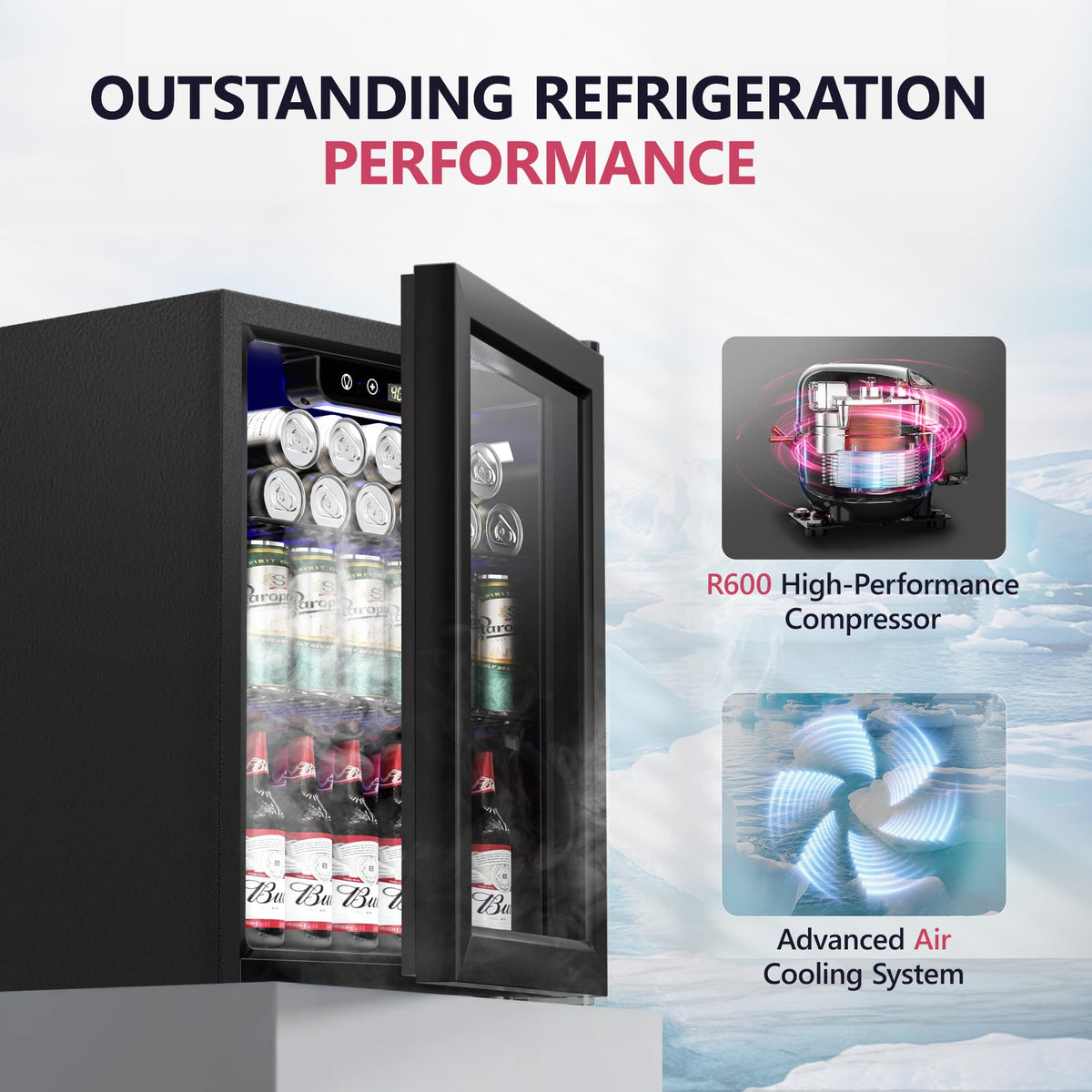 Icyglee 126 Can Mini Fridge, 3.2 Cu.Ft Beverage Refrigerator, Drink Cooler Jansha Store
