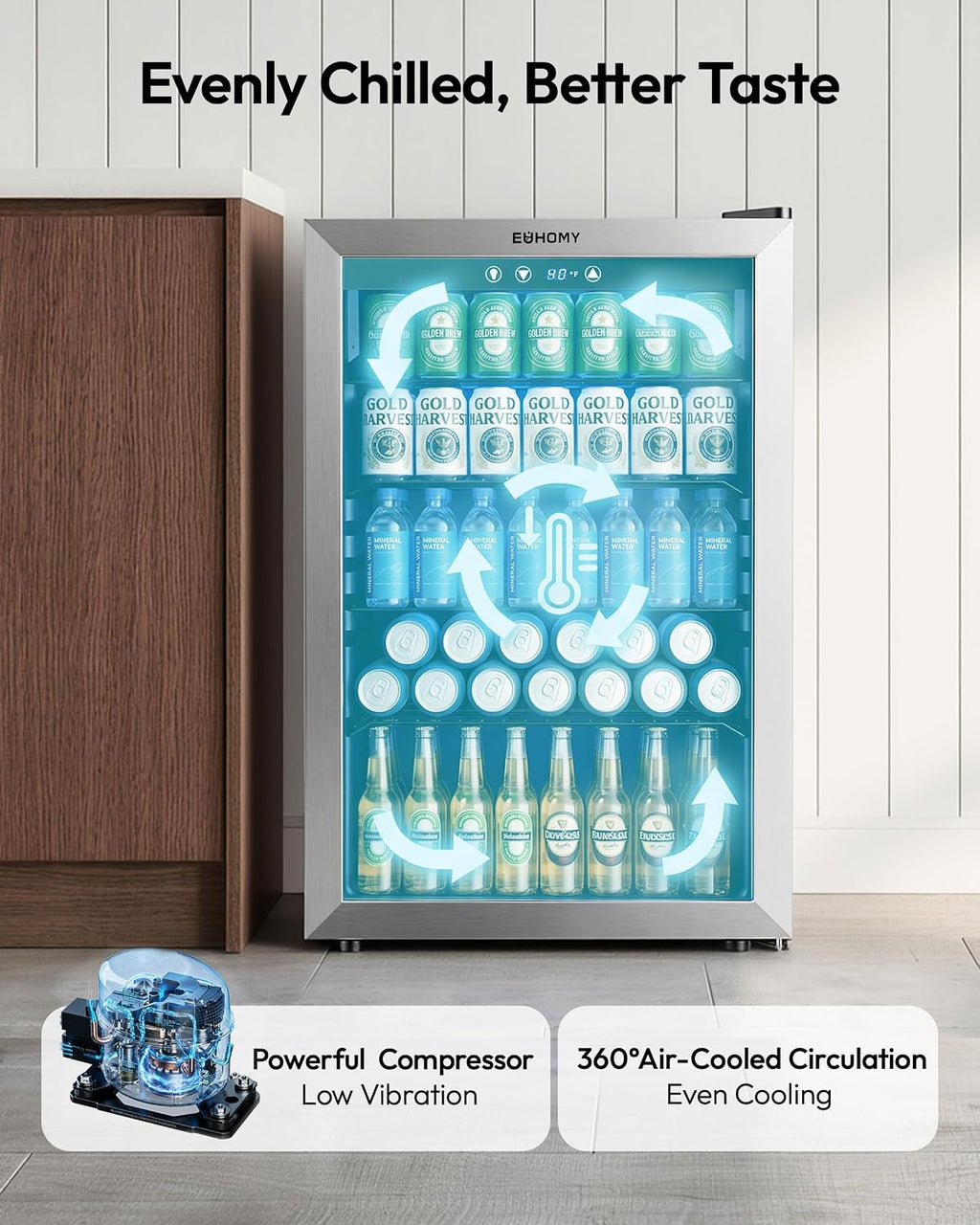 EUHOMY 145 Can Mini Fridge, 4.5 Cu.ft Beverage Refrigerator with Glass Door Jansha Store