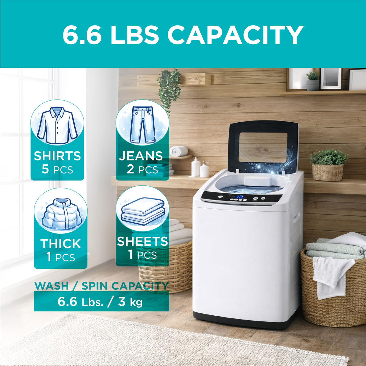 BLACK+DECKER 1.7 Cu. Ft. Portable Washer, 11 lb. Capacity, BPWM16W, White Jansha Store