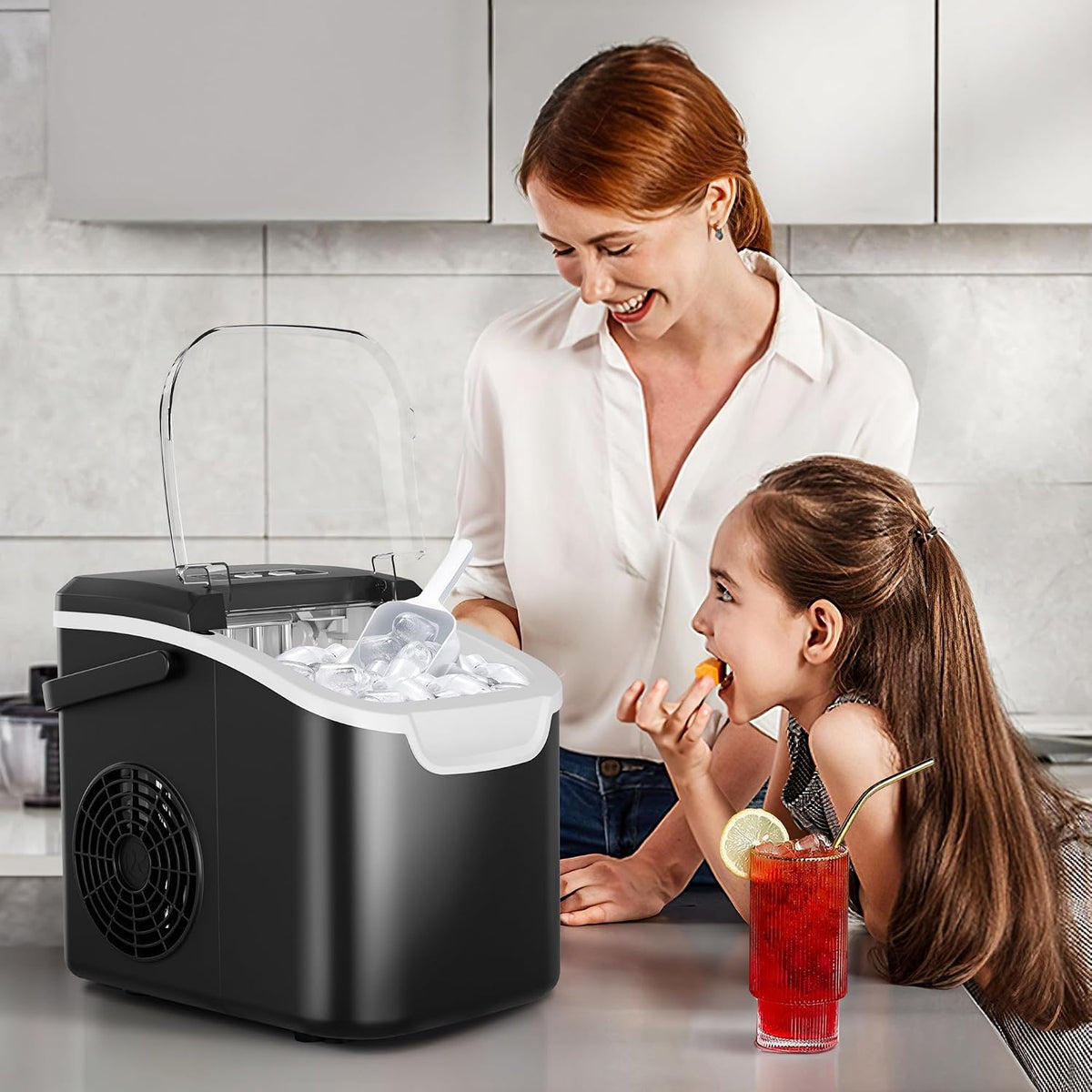 Crzoe Countertop Ice Maker, 26Lbs/24H,2 Sizes of Ice, Self-Cleaning,Black Jansha Store