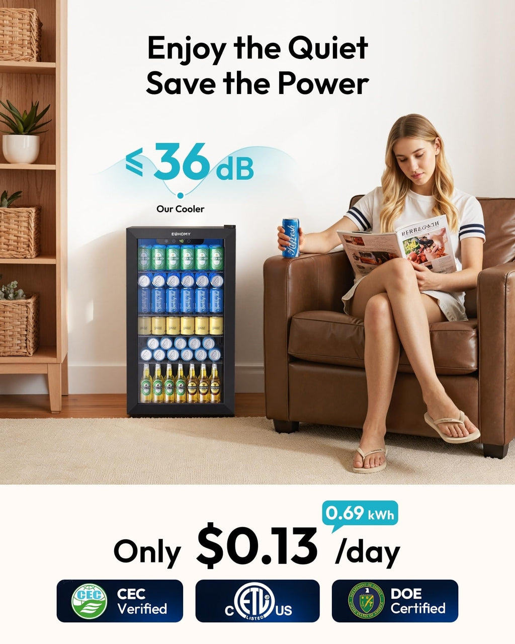 EUHOMY 145 Can Mini Fridge, 4.5 Cu.ft Beverage Refrigerator with Glass Door Jansha Store