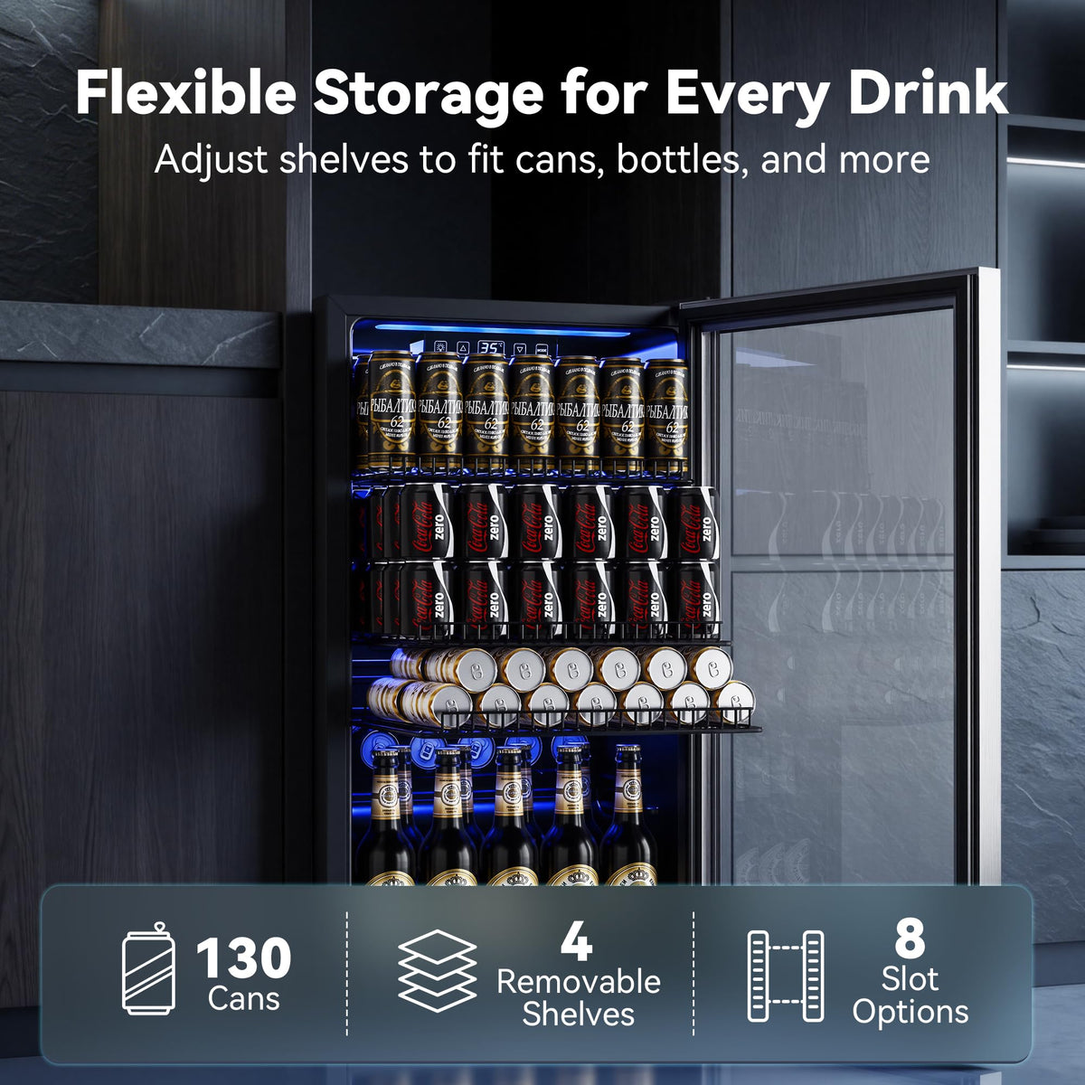 130 Can Beverage Refrigerator, 3.2 Cu.Ft Mini Fridge Beverage Cooler Jansha Store