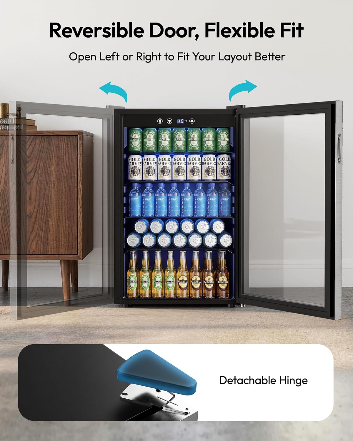 EUHOMY 145 Can Mini Fridge, 4.5 Cu.ft Beverage Refrigerator with Glass Door Jansha Store