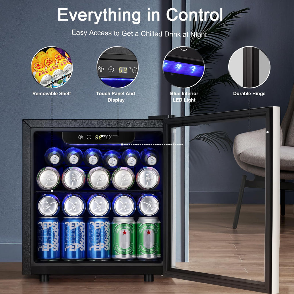 Antarctic Star Beverage Refrigerator Cooler 68 Can, Mini Fridge with Glass Door for Beer Drinks Wine,Freestanding Small Fridge with Electronic Temperature Control for Home and Bar,1.7 cu.ft Jansha Store