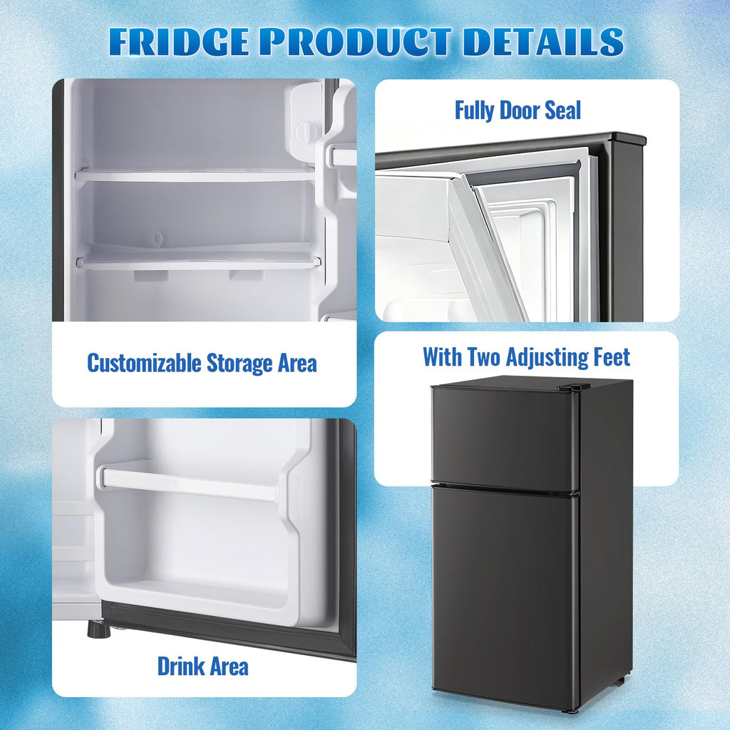 DEMULLER 45L Personal Double‑Door Mini Fridge With Freezer, Black Jansha Store