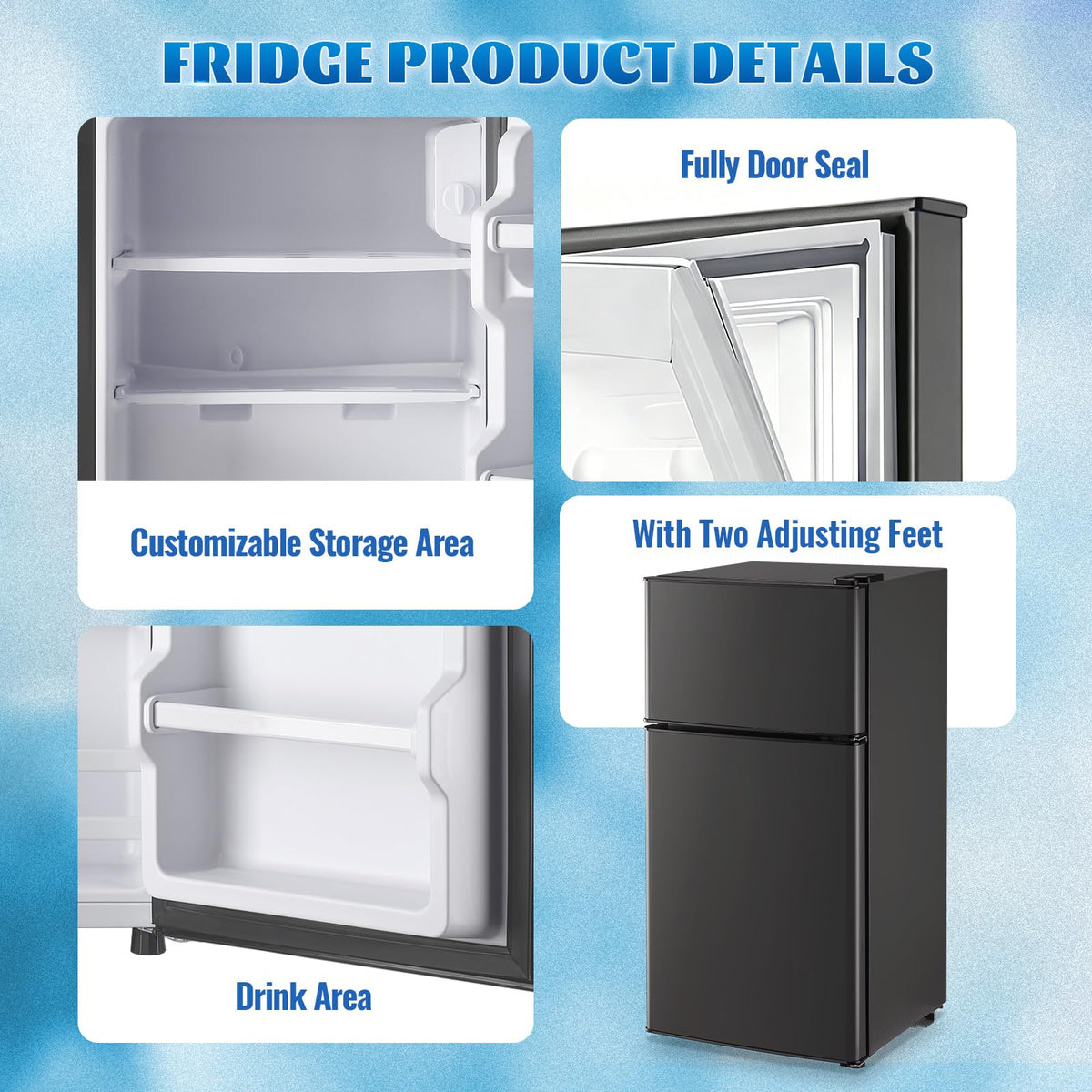 DEMULLER 45L Personal Double‑Door Mini Fridge With Freezer, Black Jansha Store