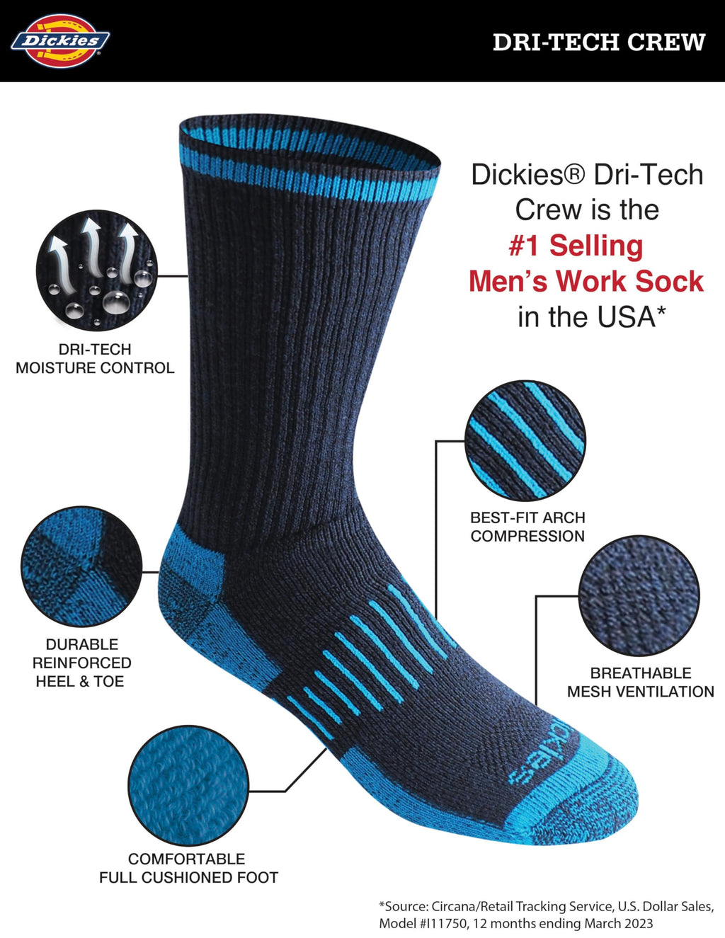 Dickies Men's Dri-tech Original Moisture Control Crew Socks, Available in M-xxl (6, 12, 18 Pairs) Jansha Store