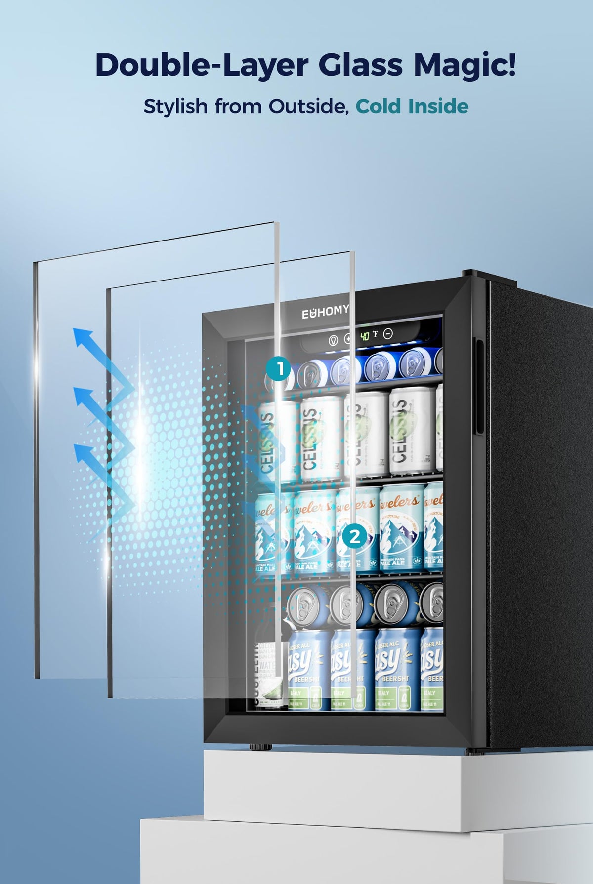 EUHOMY 24 Can Mini Fridge, 18L Beverage Refrigerator with Quiet Compressor Jansha Store