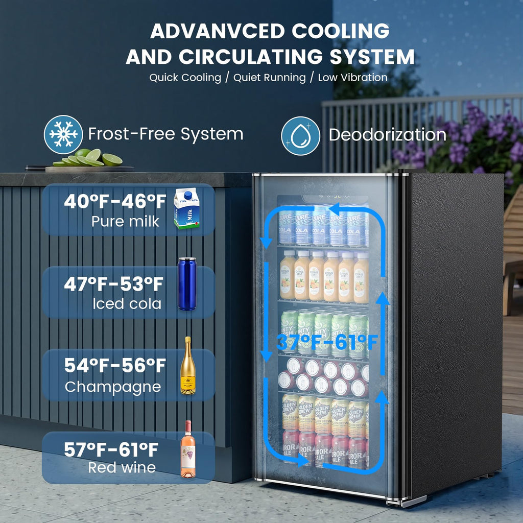 Electactic Mini Fridge 130 Can Beverage Refrigerator Cooler, 3.2 Cu.Ft Drink Fridge for Soda Wine Beer, Adjustable Temperature Control for Home Office, Black Jansha Store