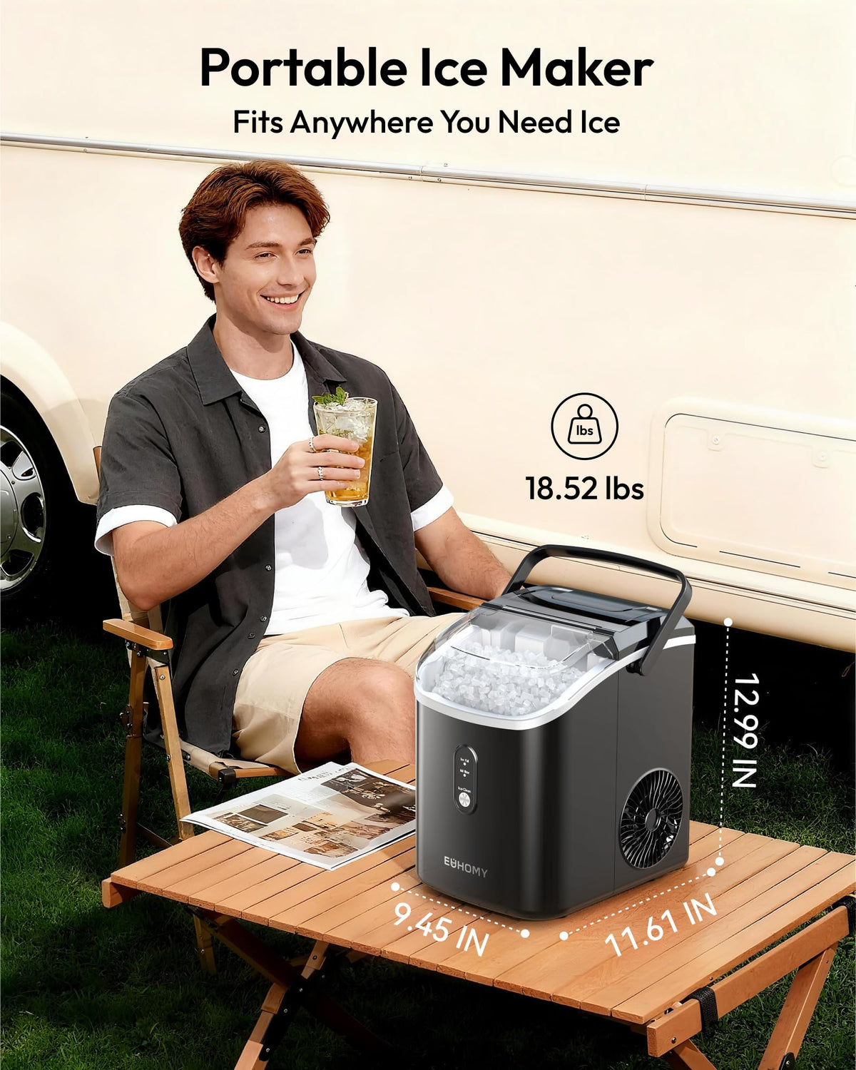 EUHOMY Nugget Ice Maker Countertop with Handle, 34lbs/24H Sonic Ice Maker Jansha Store