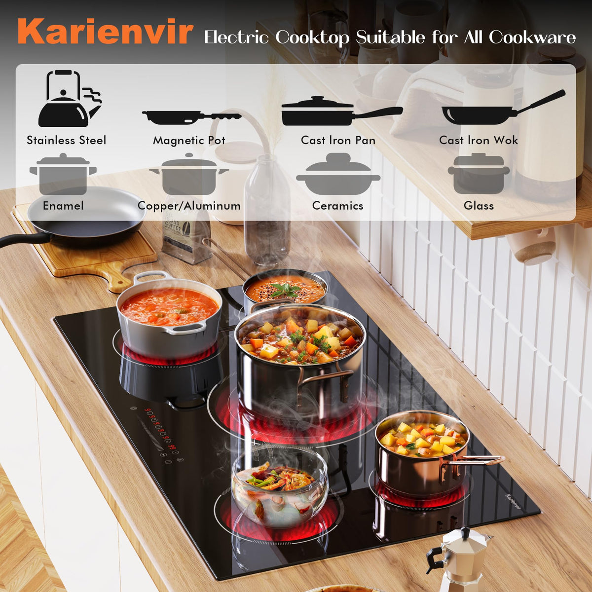 2 Burner Electric Cooktop 110V, 2000W, 24" Countertop & Built-in Jansha Store