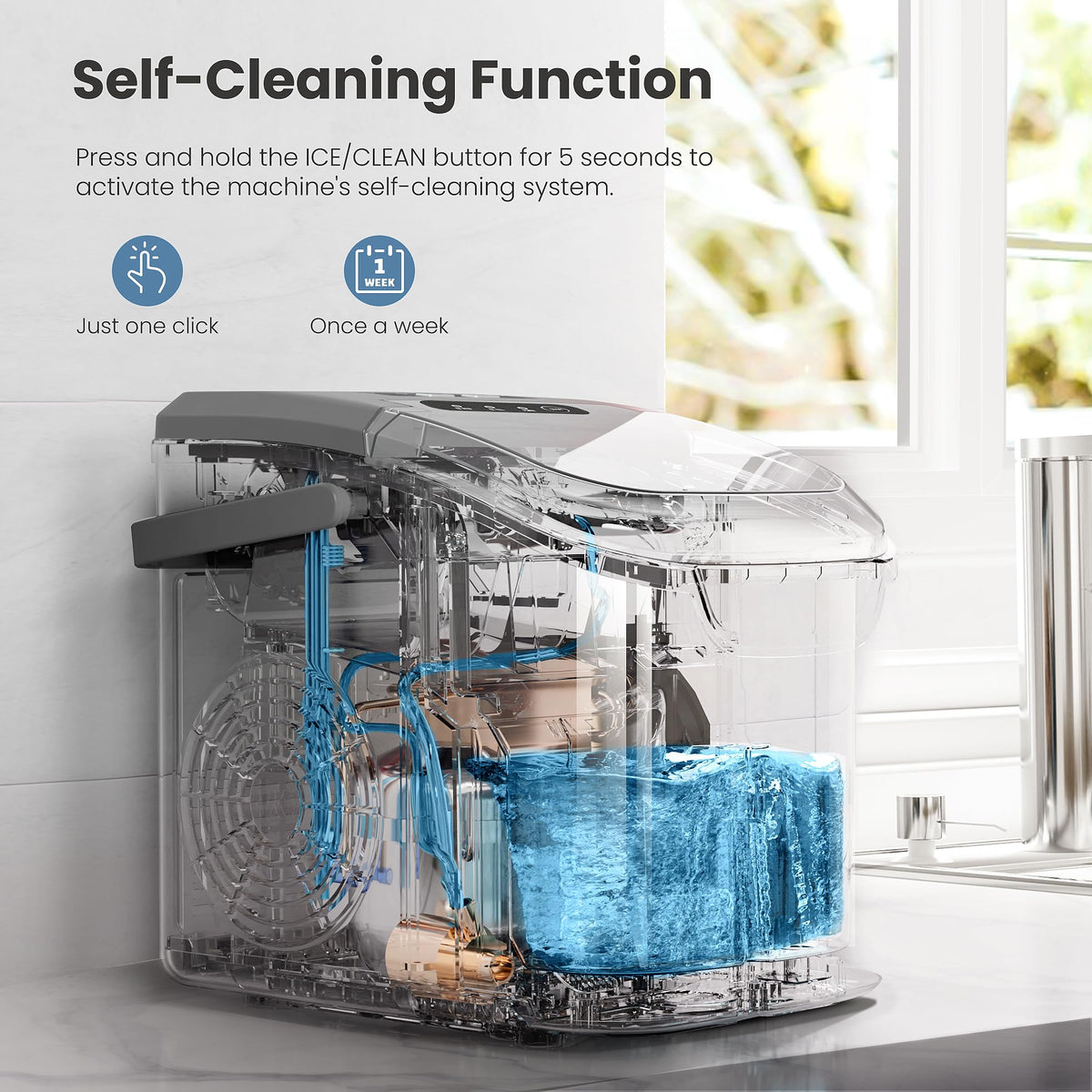 Crzoe Countertop Ice Maker, 26Lbs/24H,2 Sizes of Ice, Self-Cleaning,Black Jansha Store