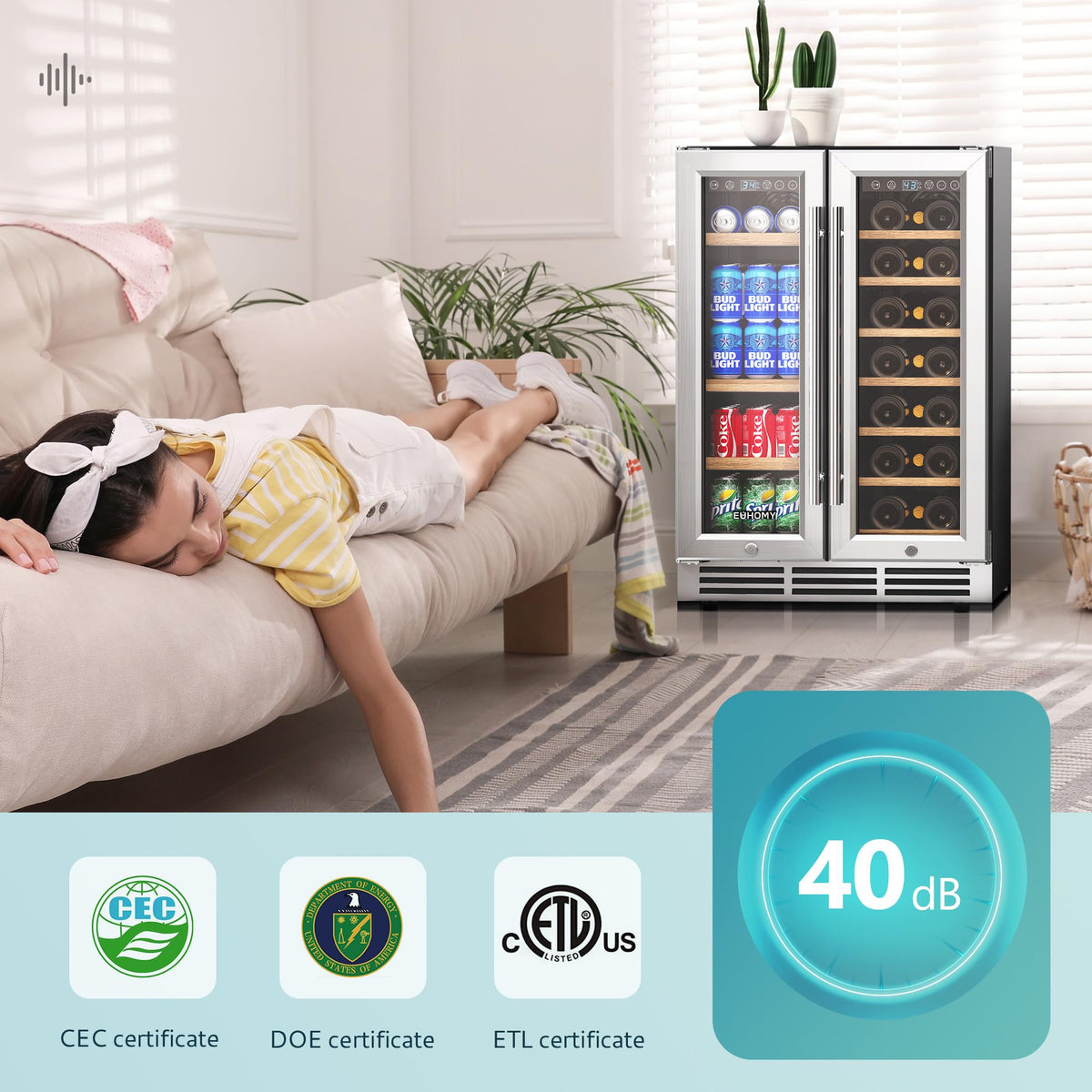 EUHOMY 24 Can Mini Fridge, 18L Beverage Refrigerator with Quiet Compressor Jansha Store